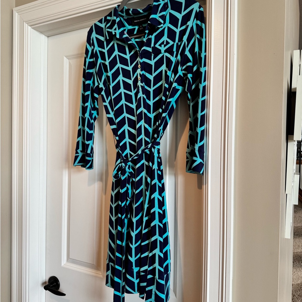 Size M Donna Morgan Chevron Patterned Teal / Navy Dress
